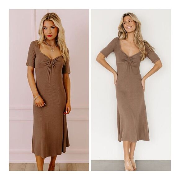 In Loom Dresses & Skirts - In Loom Dress Womens M Tan‎ Brown Midi Ribbed Stretch Sexy Minimalist Modern